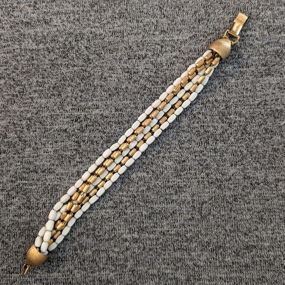 3/$15 | Vintage Napier 5-Strand Bracelet, White Enamel and Gold Toned - Picture 1 of 4